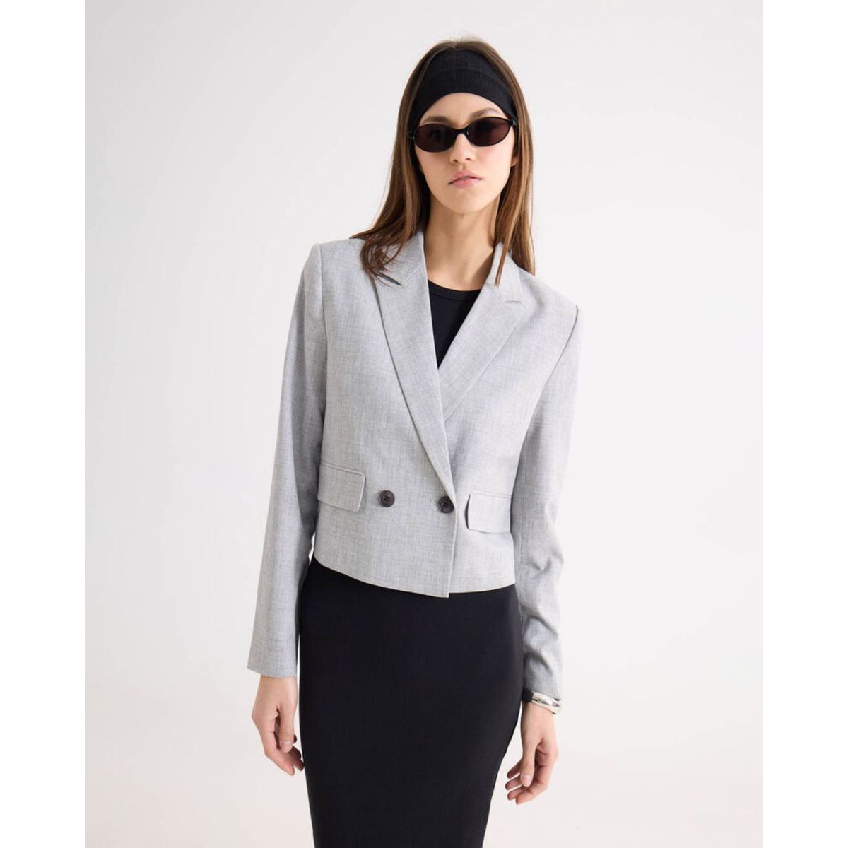 SEVEN SEVEN - Blazer Corto Doble Botonadura  Para Mujer Gris Seven Seven