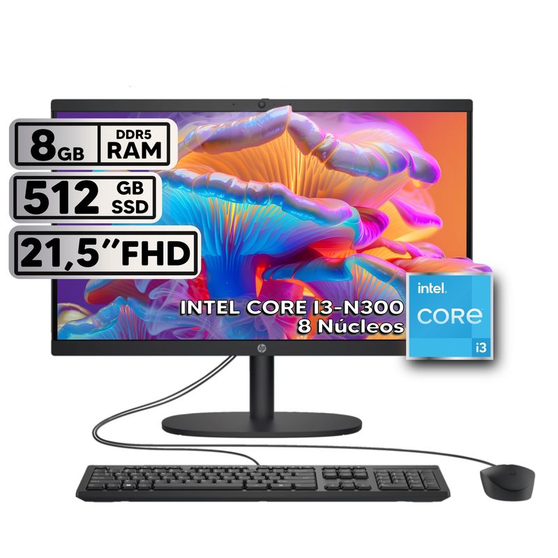 HP - TODO EN UNO HP INTEL CORE I3-N300 8GB RAM 512GB SSD PANTALLA 215 FHD BLACK