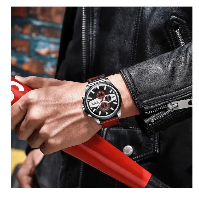 CURREN - Reloj Curren 8394 Cronógrafo En Cuero Para Hombre Rojo
