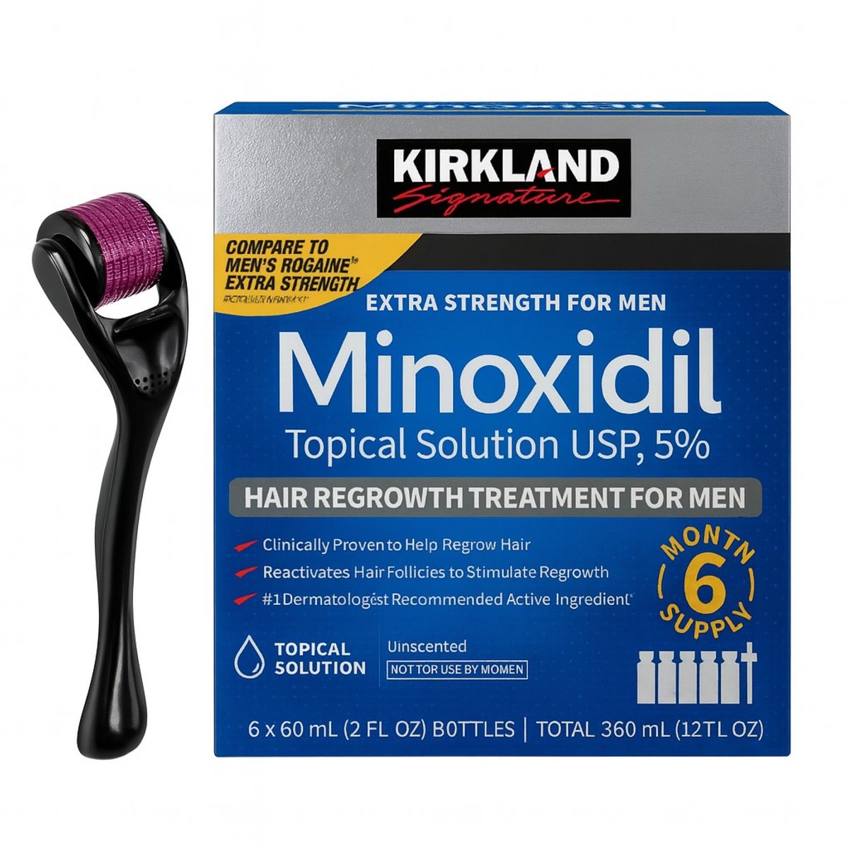 SIGNATURE - Minoxidil Topical Kirkland X6 frascos + Dermaroller
