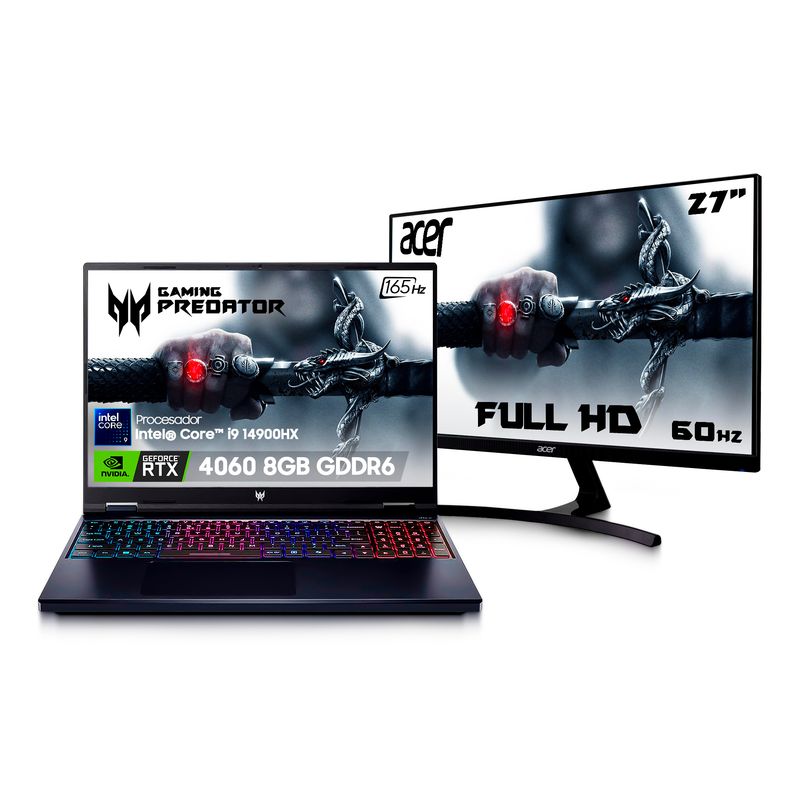 ACER - Combo Monitor & Portátil: Acer Predator Intel i9-14900HX, 16GB RAM, 1TB SSD, NVIDIA RTX 4060 8GB