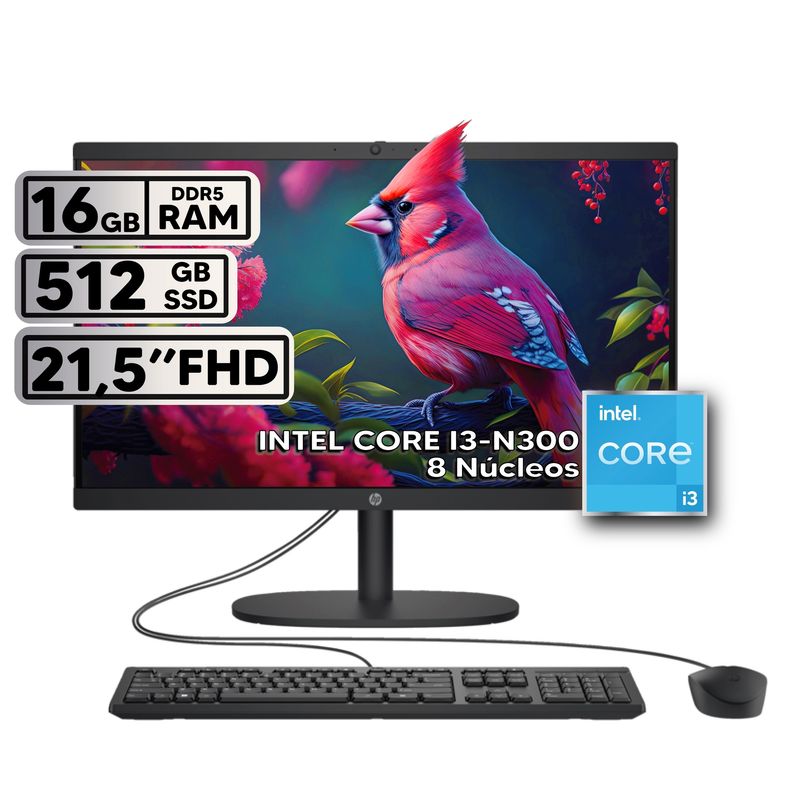 HP - TODO EN UNO HP INTEL CORE I3-N300 16GB RAM 512GB SSD PANTALLA 215 FHD BLACK