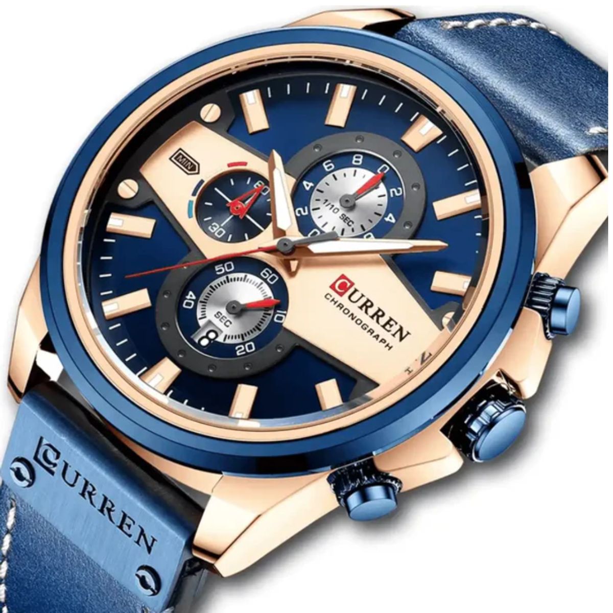 CURREN - Reloj Curren 8394 Cronógrafo En Cuero Para Hombre Azul