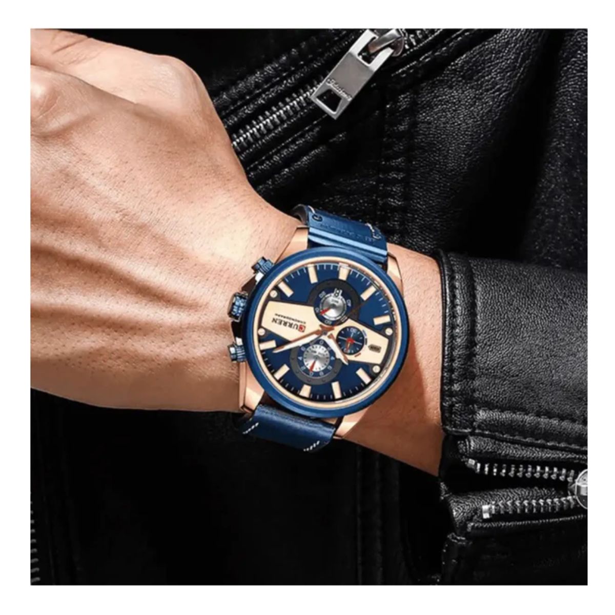 CURREN - Reloj Curren 8394 Cronógrafo En Cuero Para Hombre Azul