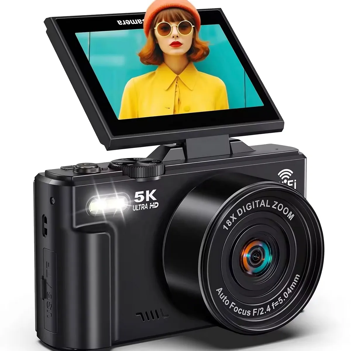 GENERICO - Camara Digital 5k 75mp Zoom 18x Pantalla Abatible Wifi