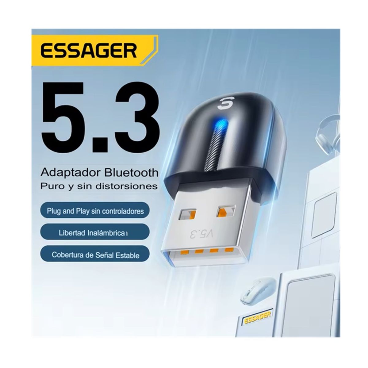GENERICO - Adaptador Bluetooth Usb Essager 5.3 Dispositivos Simultáneos