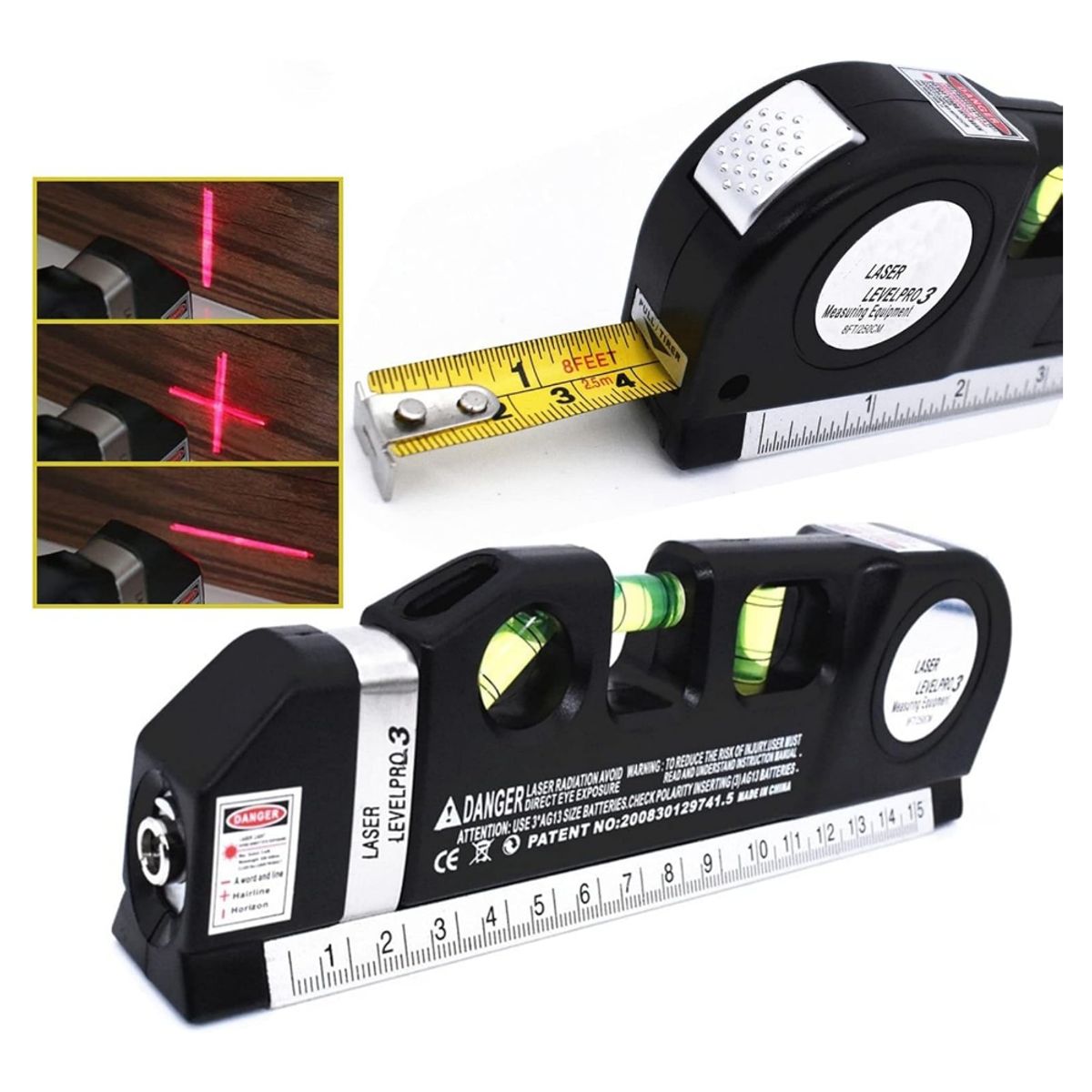 GENERICO - Nivel Laser Con Metro Tres Burbujas Alineador Multiproposito