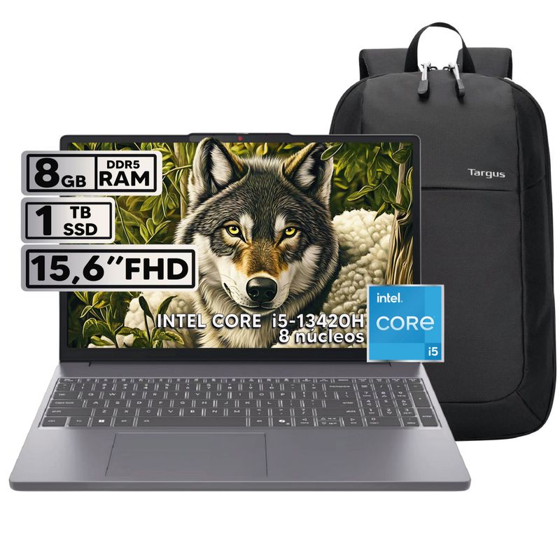 LENOVO - PORTÁTIL LENOVO INTEL CORE I5-13420H 8GB RAM 1TB SSD 153 FHD WUXGA + BOLSO TARGUS