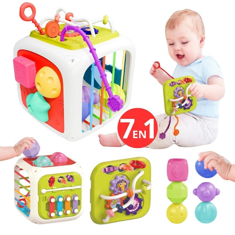 AMERICAN GENERICS - Cubo Didactico Multifuncional Para Bebes 7 En 1 Montessori