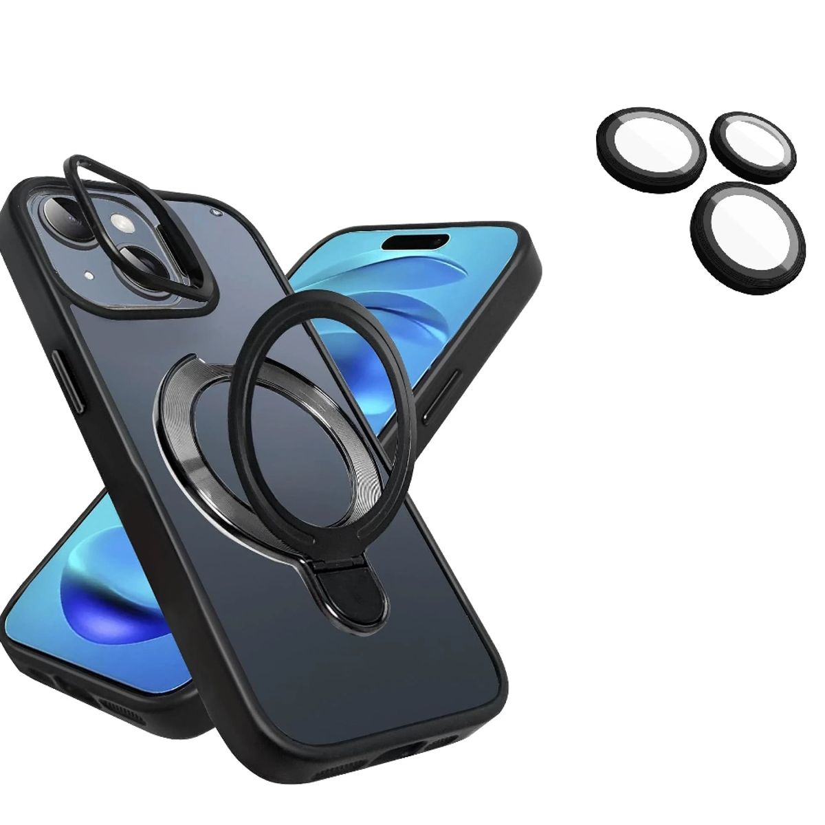 GENERICO - Estuche Funda Forro + Protector De Cámara Para iPhone 16 Color Negro