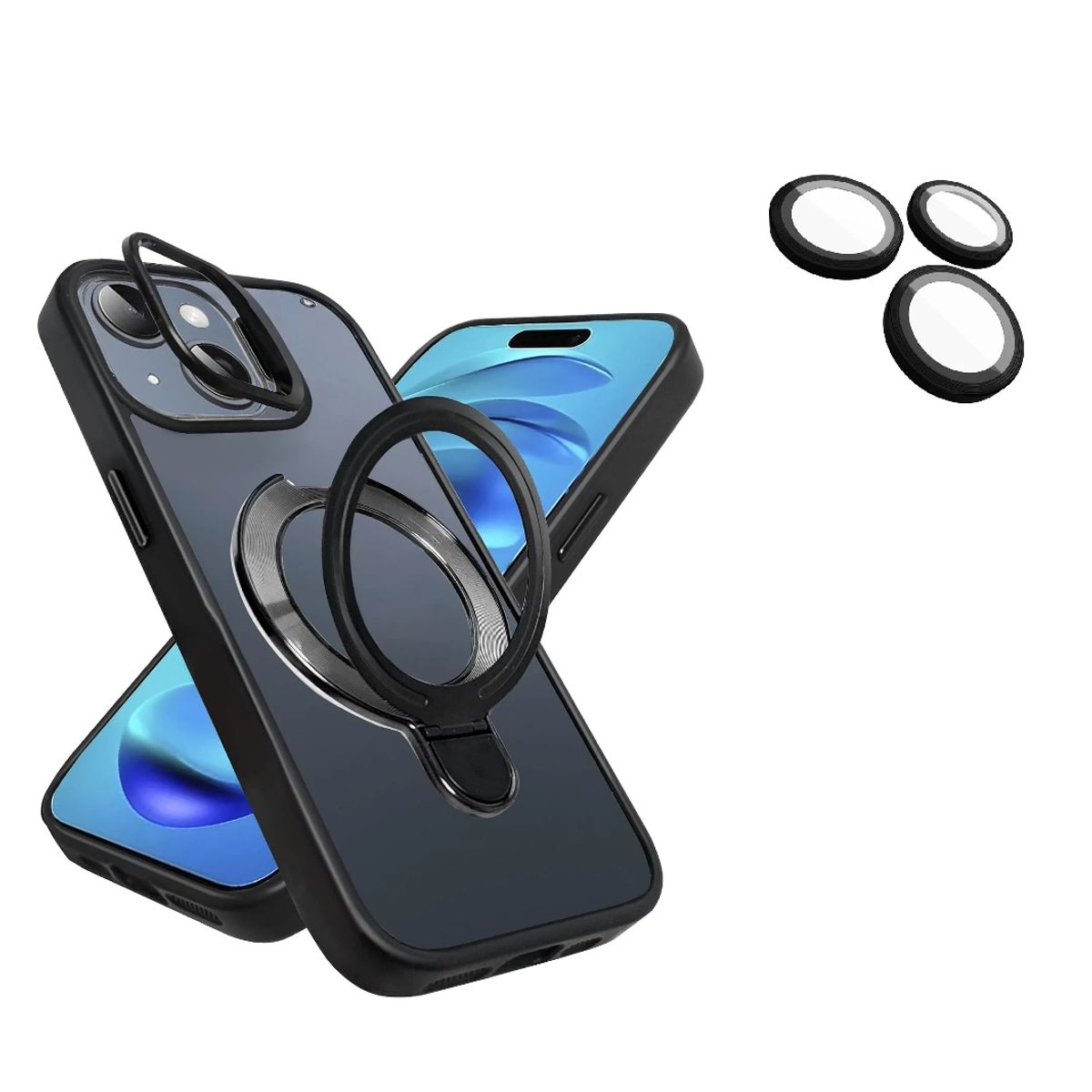 GENERICO - Estuche Funda Forro + Protector De Cámara Para iPhone 16 Color Negro