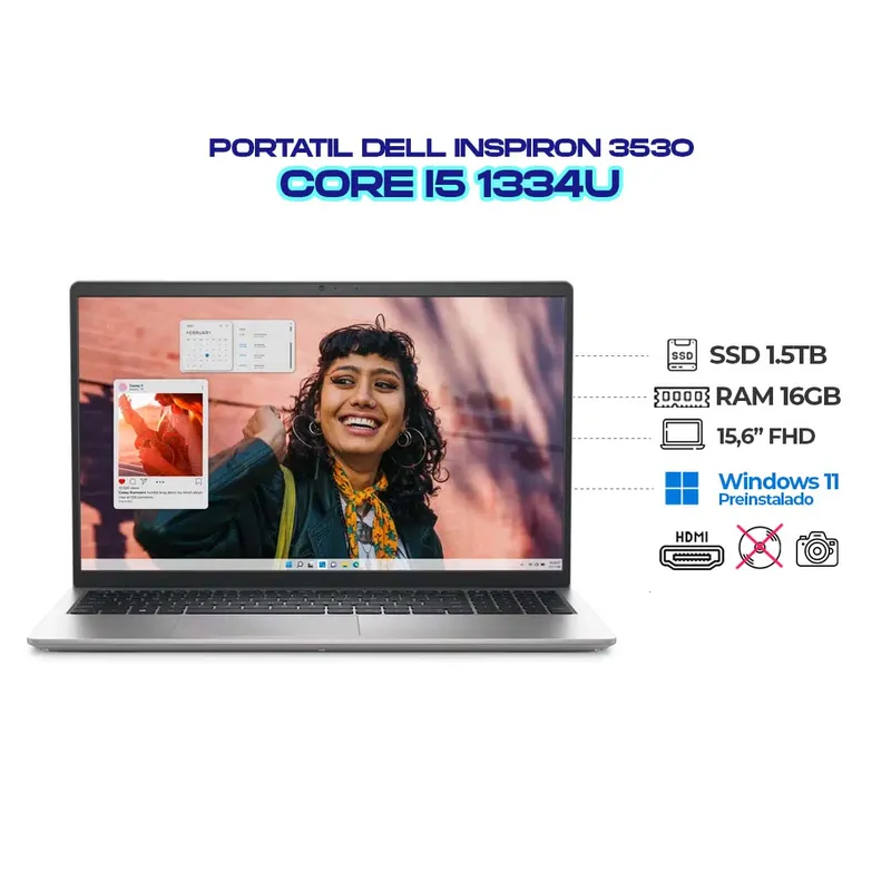 DELL - PORTATIL DELL INSPIRON 3530 INTEL CORE I5-1334U 15.6" FHD - RAM 16GB DDR4 SSD 1.5TB
