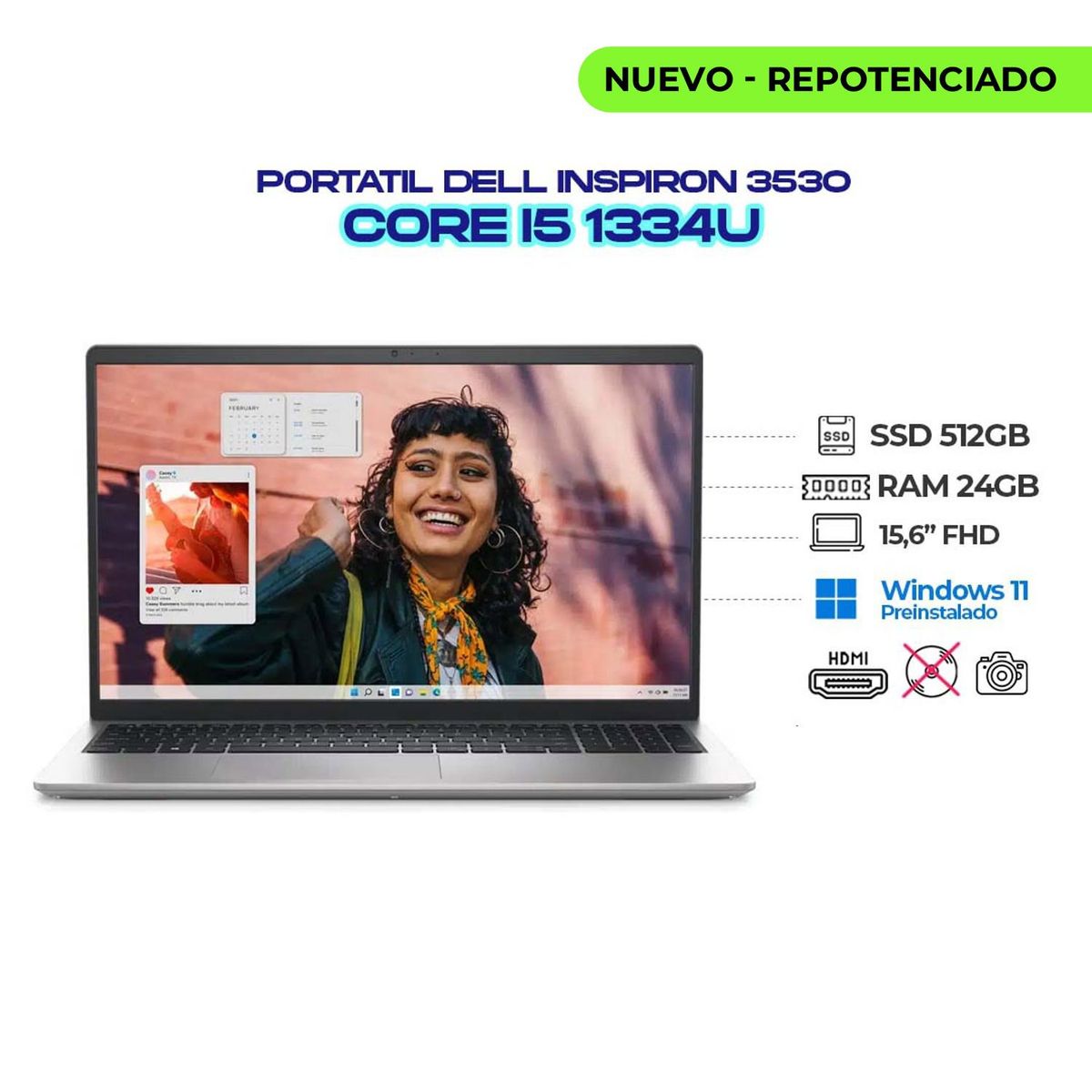 DELL - PORTATIL DELL INSPIRON 3530 INTEL CORE I5-1334U 15.6" FHD - RAM 24GB DDR4 SSD 512GB