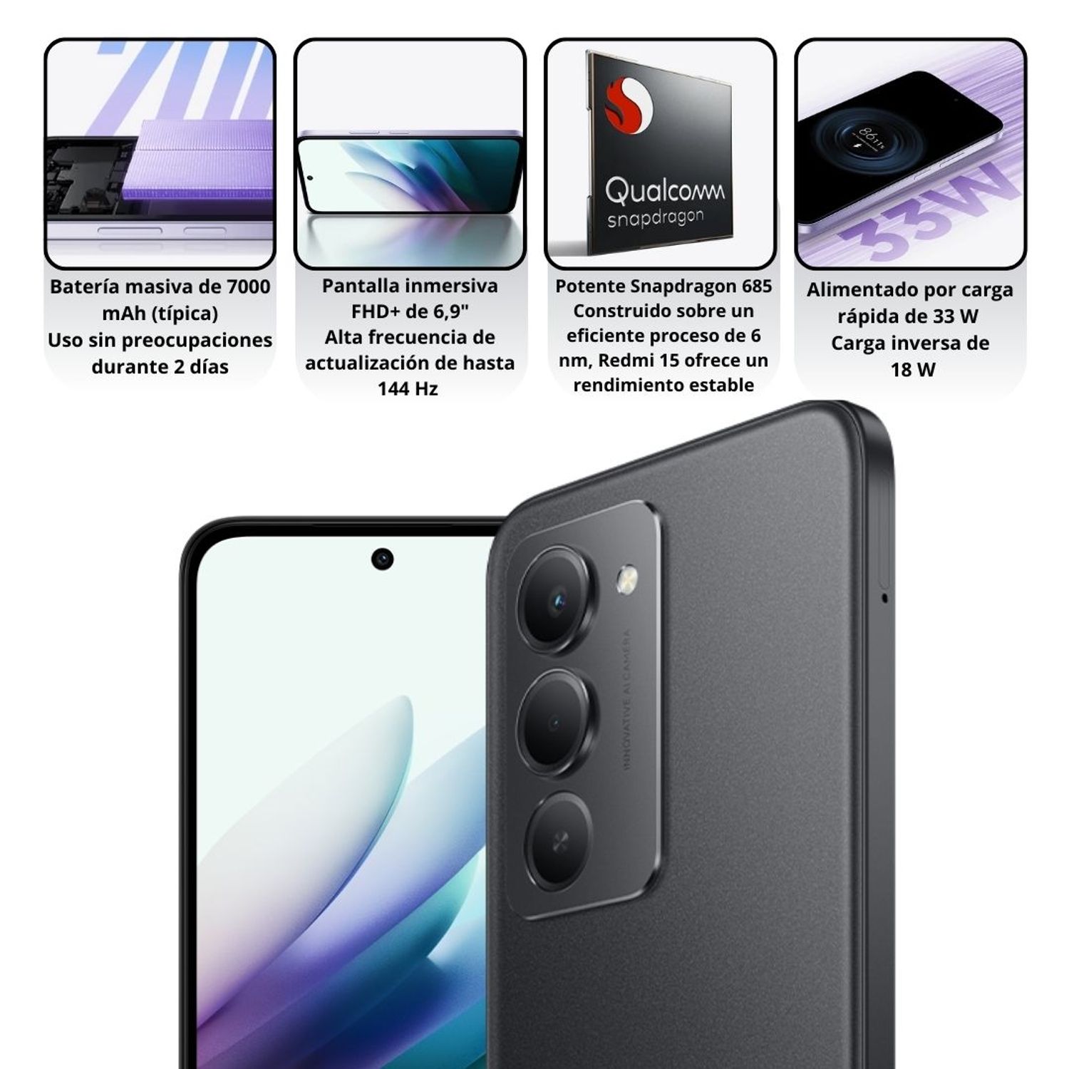 Celular Xiaomi Redmi 15 4G 128GB/6GB RAM - Negro