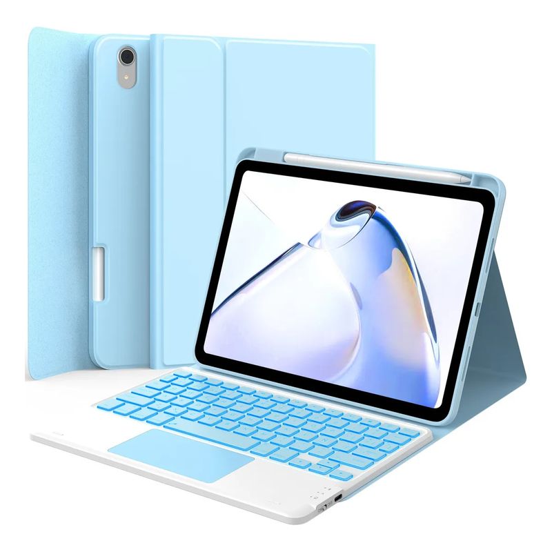 GENERICO - Estuche Teclado Con Trackpad (mouse) Para IPAD 11th A16 2025 AZUL CLARO