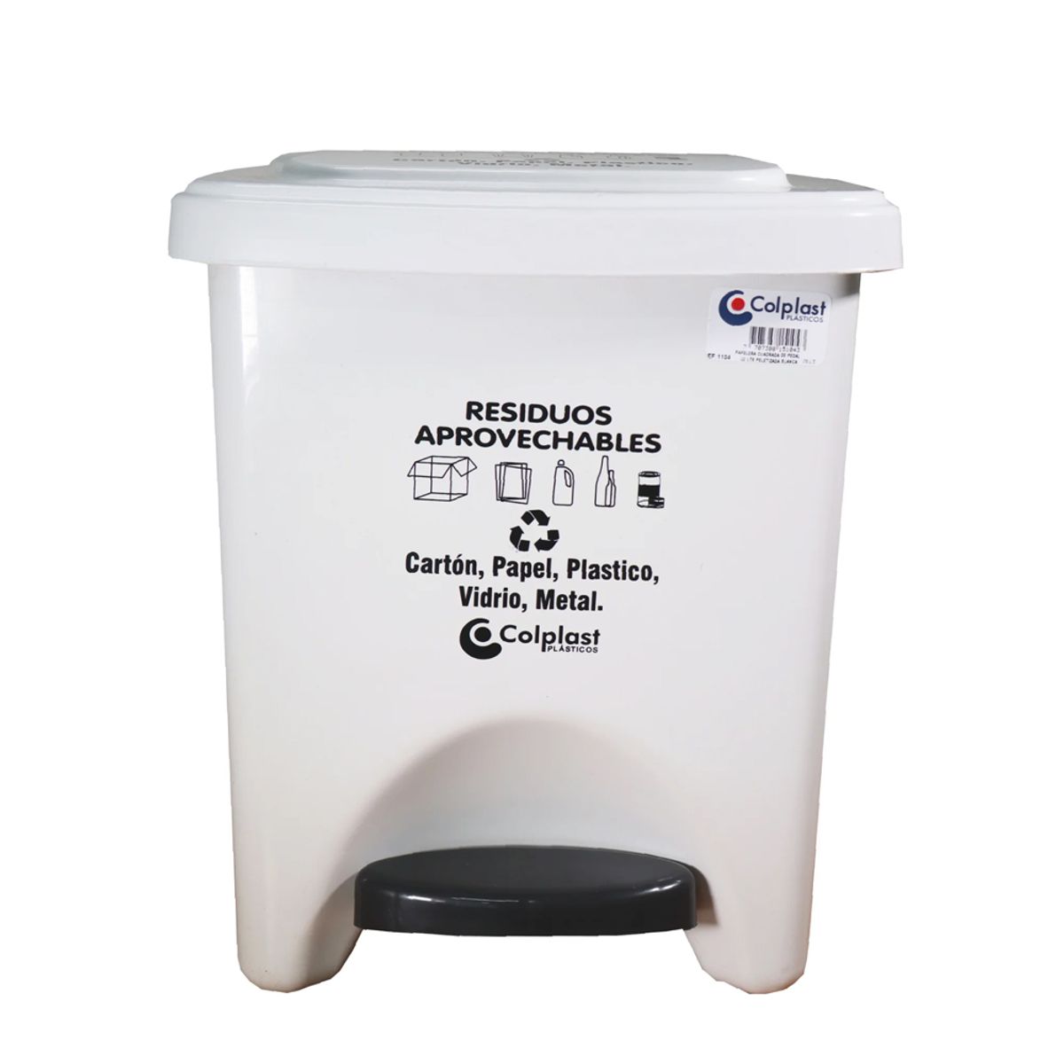 COLPLAST - Papelera Cuadrada Pedal 22 Litros Colplast Blanca