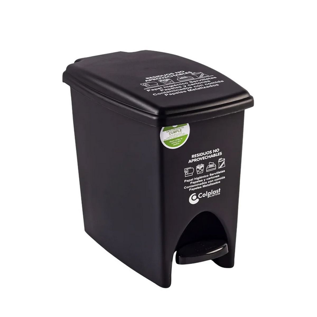 COLPLAST - Papelera Rectangular Pedal 12 Litros Colplast Negra