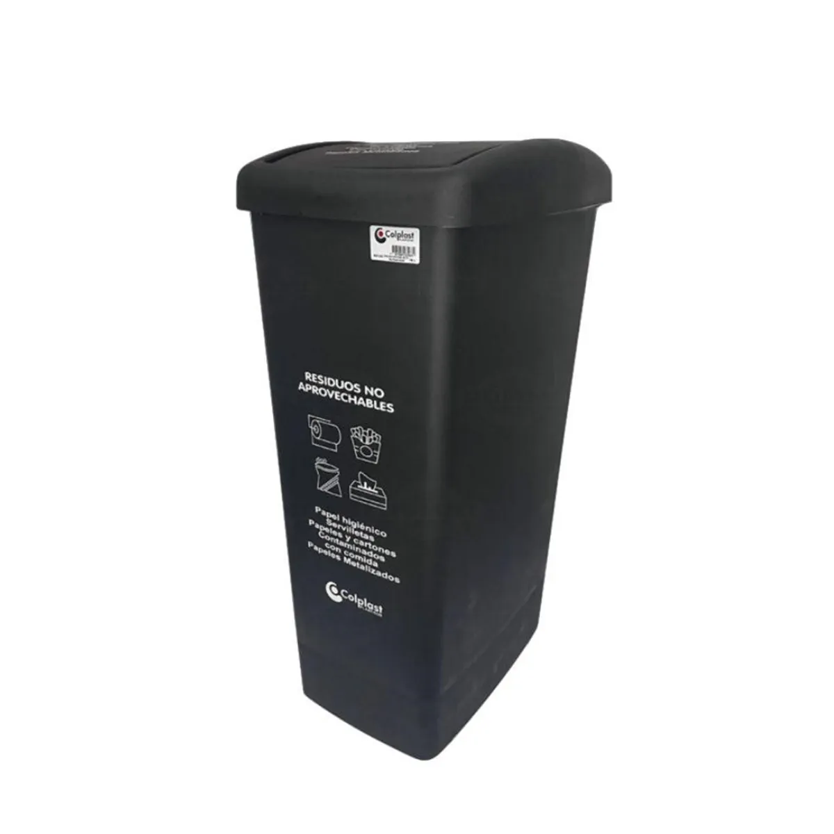 COLPLAST - Papelera Tapa Plana 55 Litros Colplast Negra