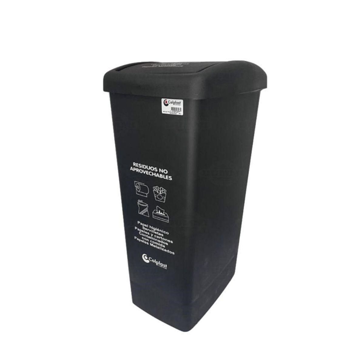 COLPLAST - Papelera Tapa Plana 55 Litros Colplast Negra