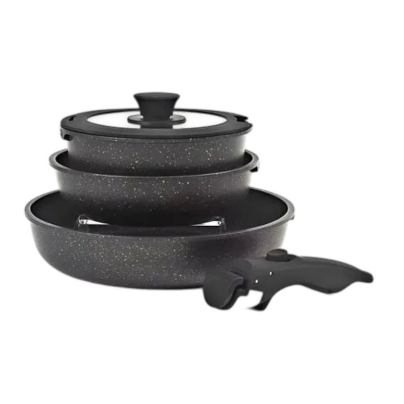 HOME - Set Ollas Donor 5 Piezas Cerámica Granito Marmol Antiadherente Negro