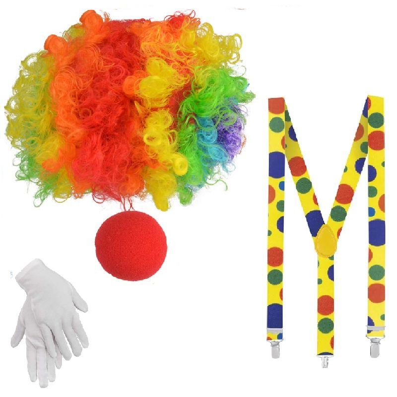 GENERICO - Set De Payaso Peluca Multicolor Nariz Tirantes Y Guantes