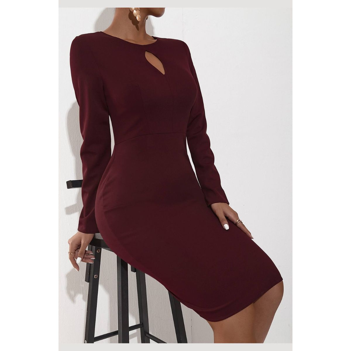 NEGRELI - Vestido Mujer Elegante Manga Larga con Abertura Frontal