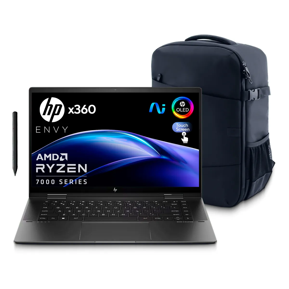 HP - Portatil HP ENVY x360 15-fh0001la 2-en-1 Touch OLED AMD R5-7530U 8GB RAM 512GB SSD