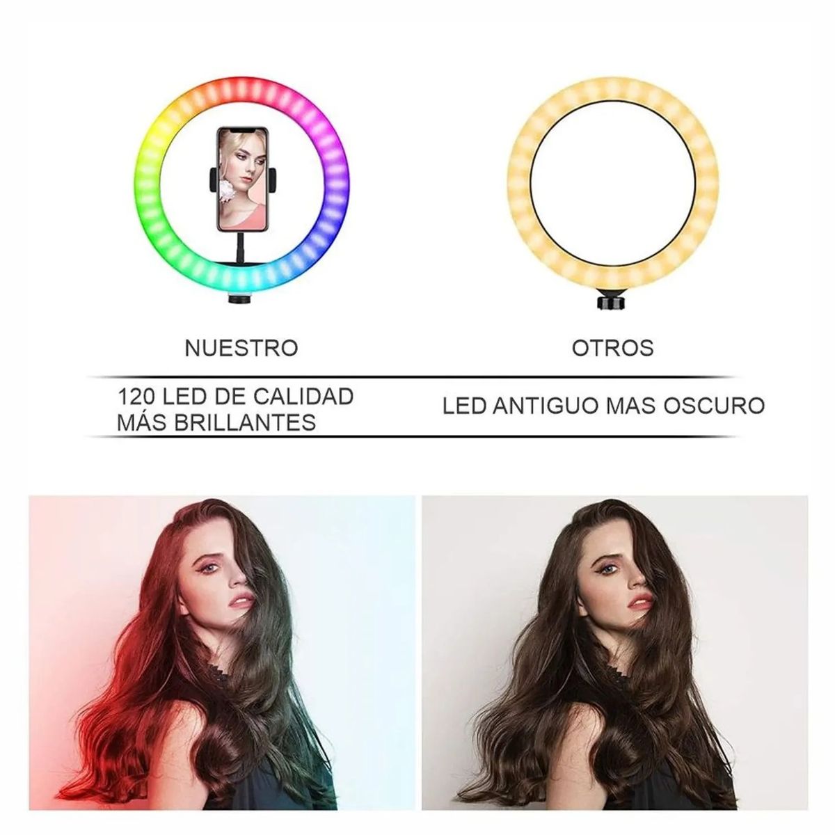 AMERICAN GENERICS - Aro De Luz 26 Cm Rgb Led Con Trípode Profesional 2 Mts