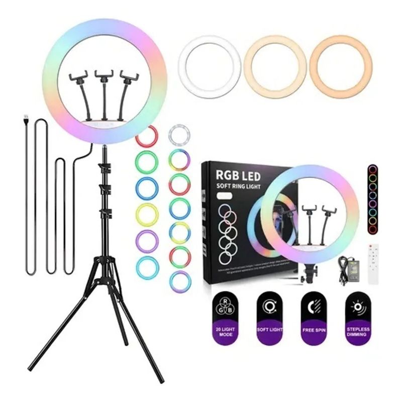 AMERICAN GENERICS - Aro De Luz 45 Cm Rgb Led Con Trípode Profesional 2 Mts