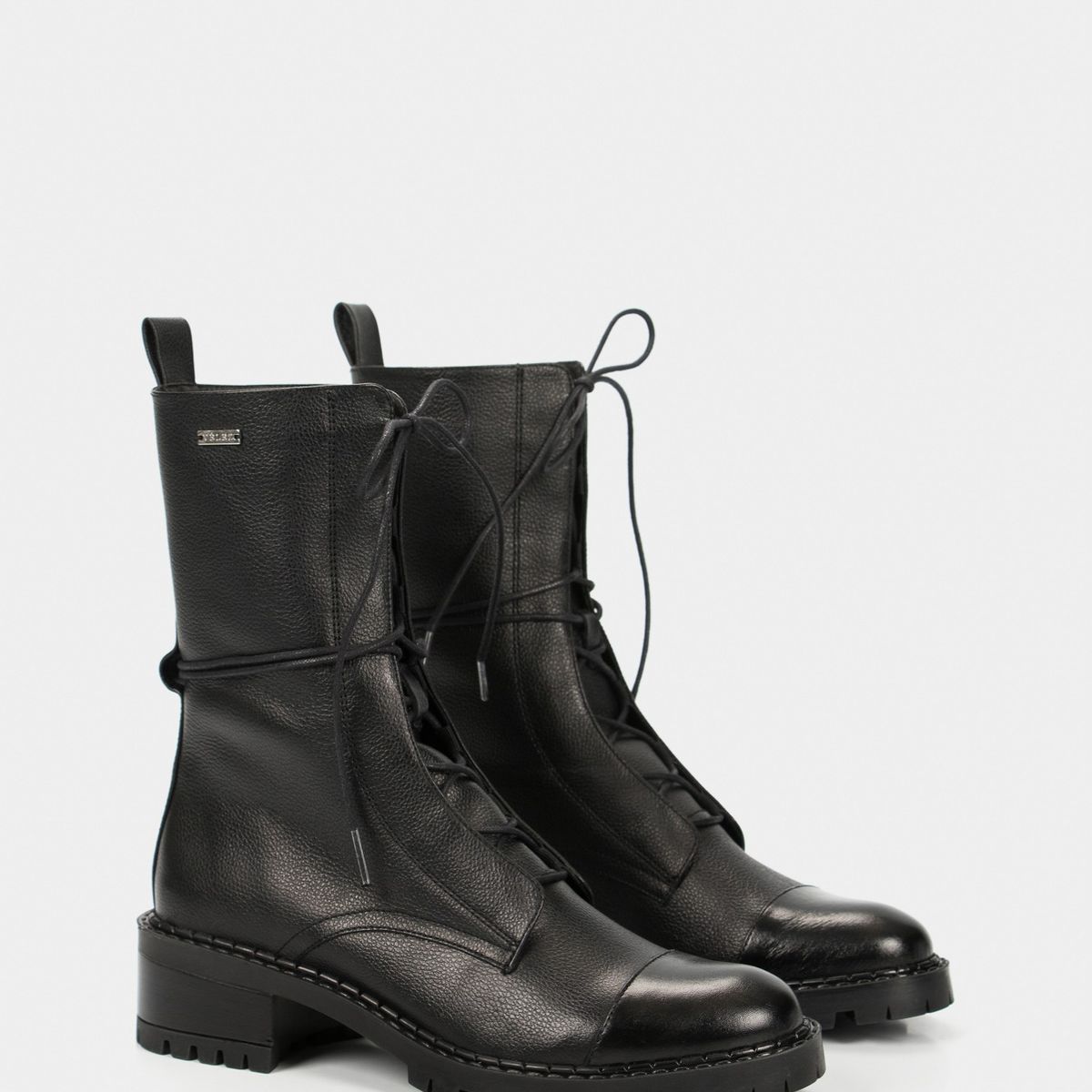 VELEZ - Vélez Botines Militar Paramo De Cuero Para Mujer Cordones Negro