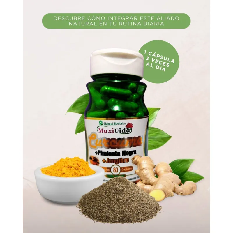 GENERICO - Cúrcuma + pimienta negra + jengibre frasco de 80 cápsulas
