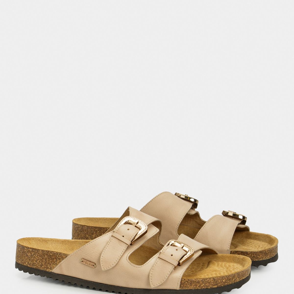 VELEZ - Vélez Sandalia Plana Pilos De Cuero Para Mujer Suela Corcho Beige