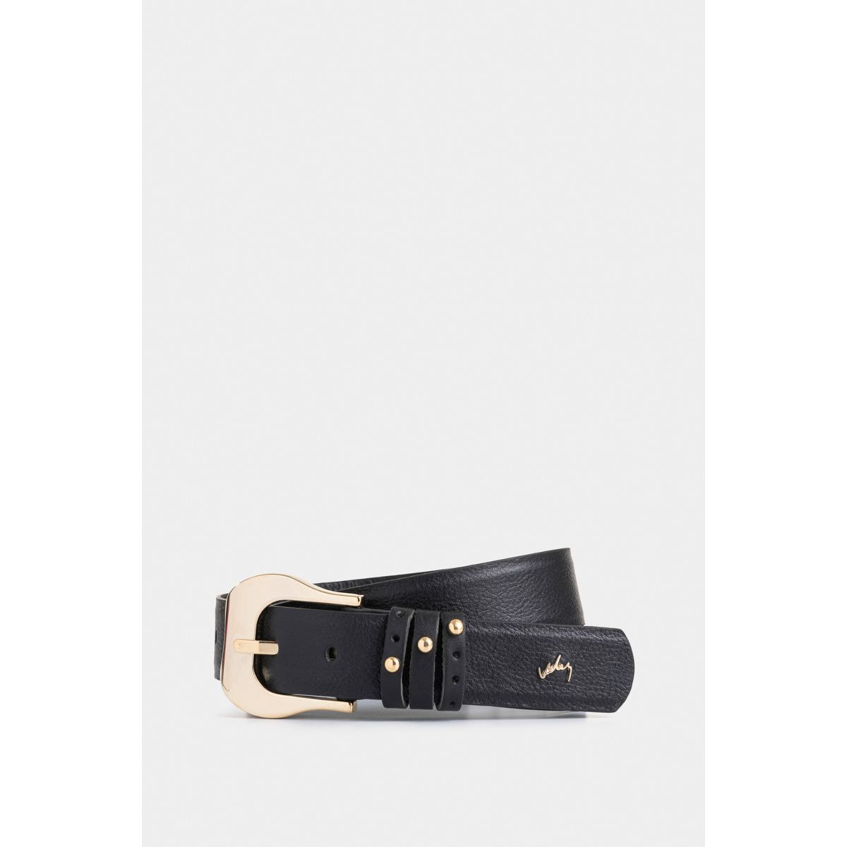 VELEZ - Vélez Cinturón Unifaz De Cuero Pasadores Negro