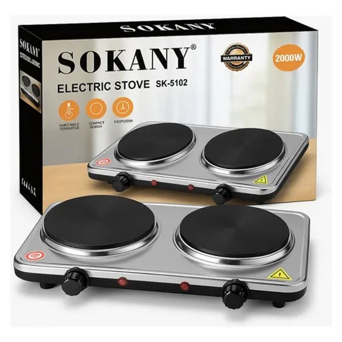 SOKANY - Estufa Eléctrica Sokany Dos Puestos y Perillas