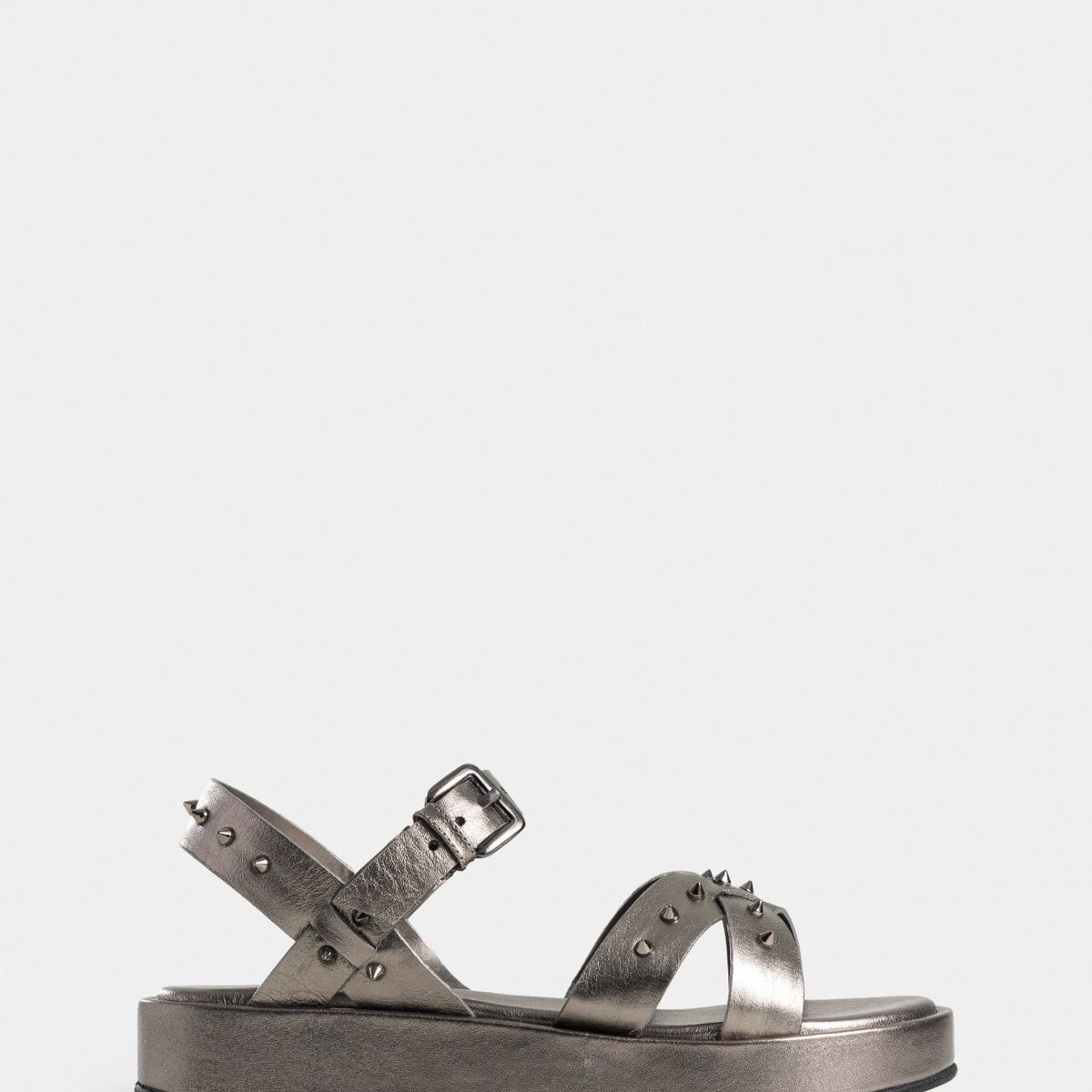 VELEZ - Vélez Sandalia Plataforma Calas Cuero Folia Mujer Correa Taches Plata