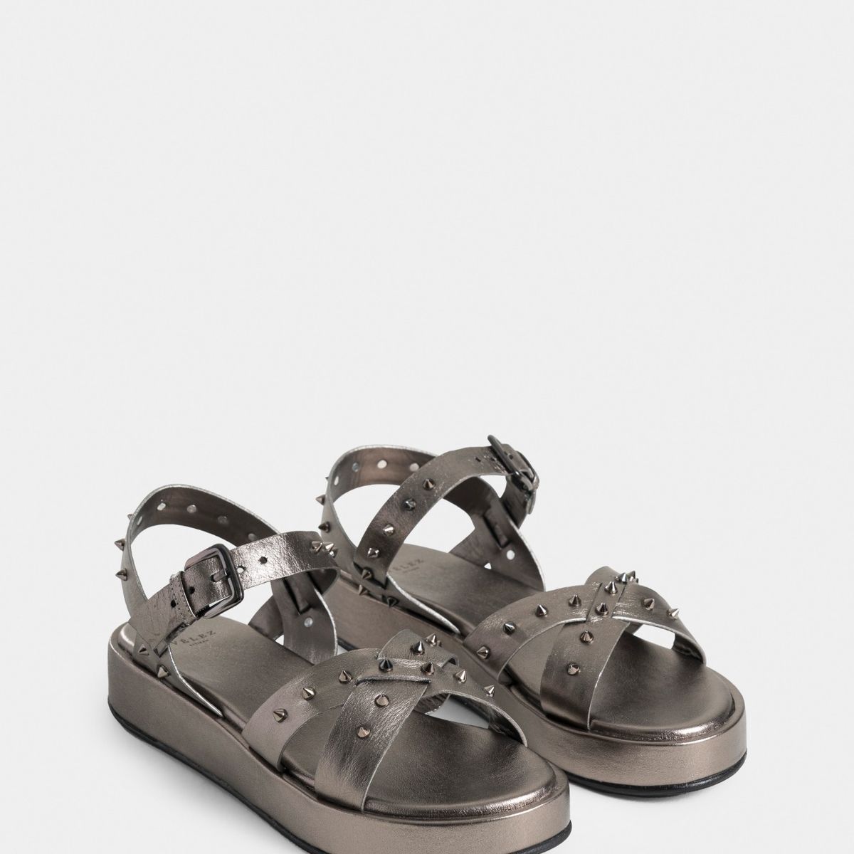 VELEZ - Vélez Sandalia Plataforma Calas Cuero Folia Mujer Correa Taches Plata