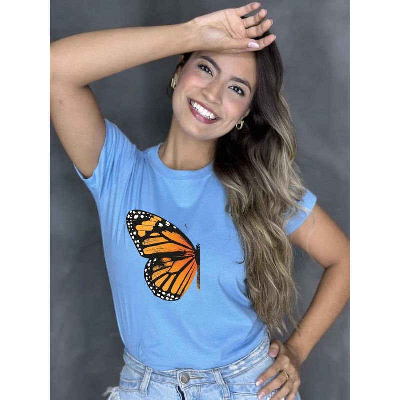ISMI - Camiseta Mujer Manga Corta Poli Algodón Mariposas
