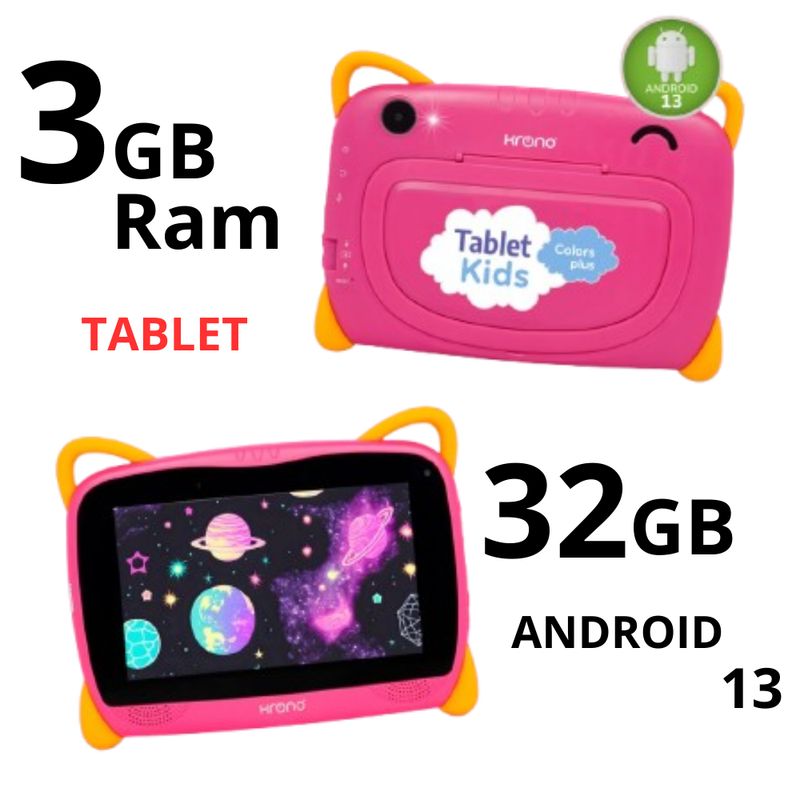 KRONO - Tablet Niños 3GB RAM Android 13 Wifi Rosado
