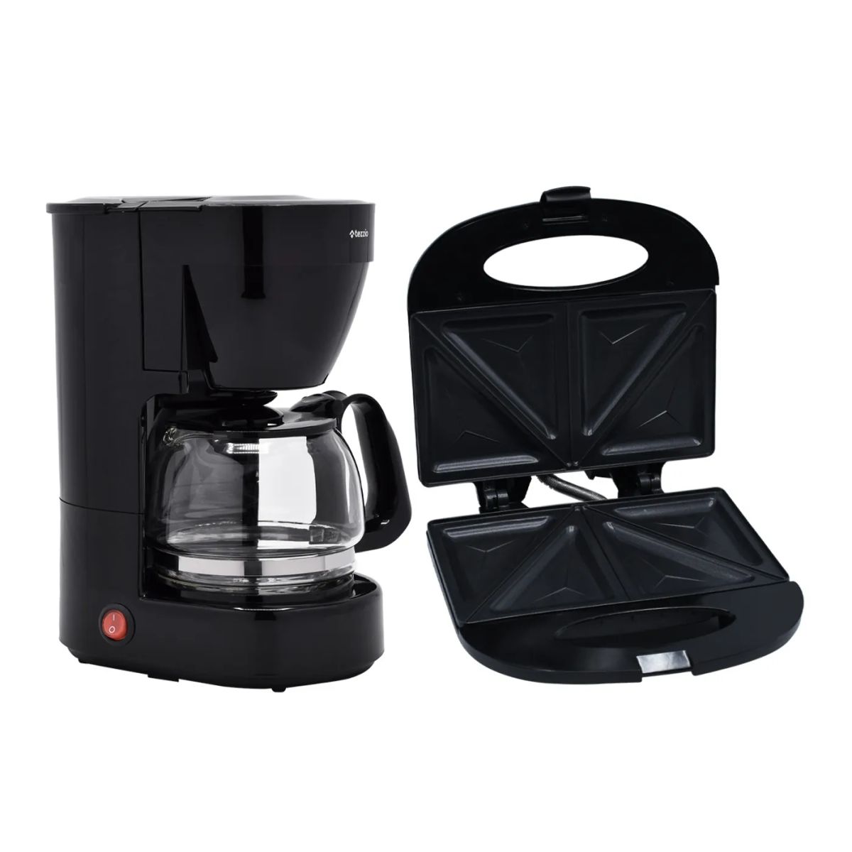 TEZZIO - Combo: Sanduchera 2 Puestos + Cafetera Eléctrica 6 Tazas