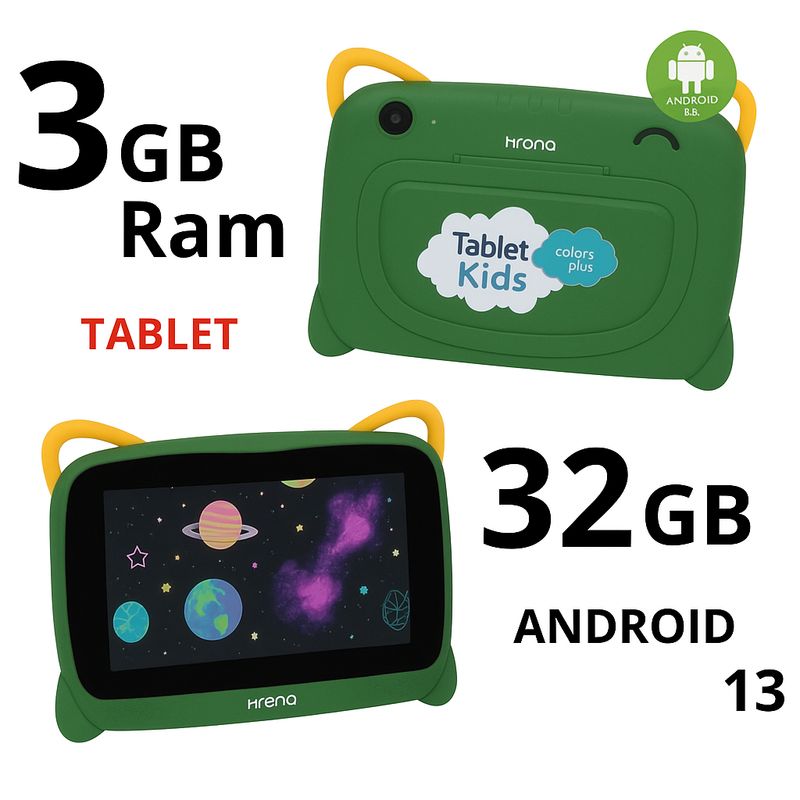 KRONO - Tablet Niños 3GB RAM Android 13 Wifi Verde