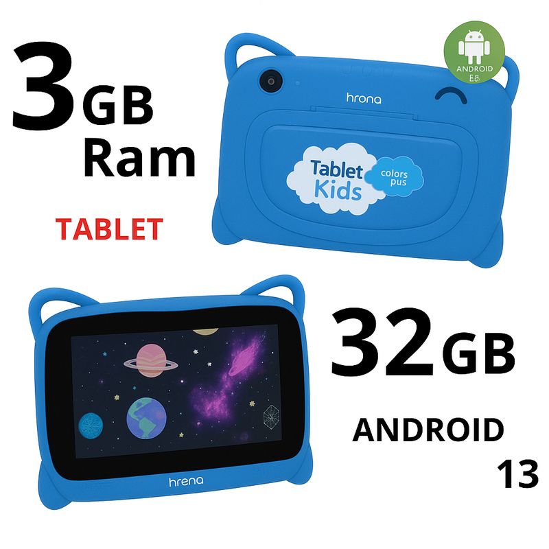 KRONO - Tablet Niños 3GB RAM Android 13 Wifi Azul