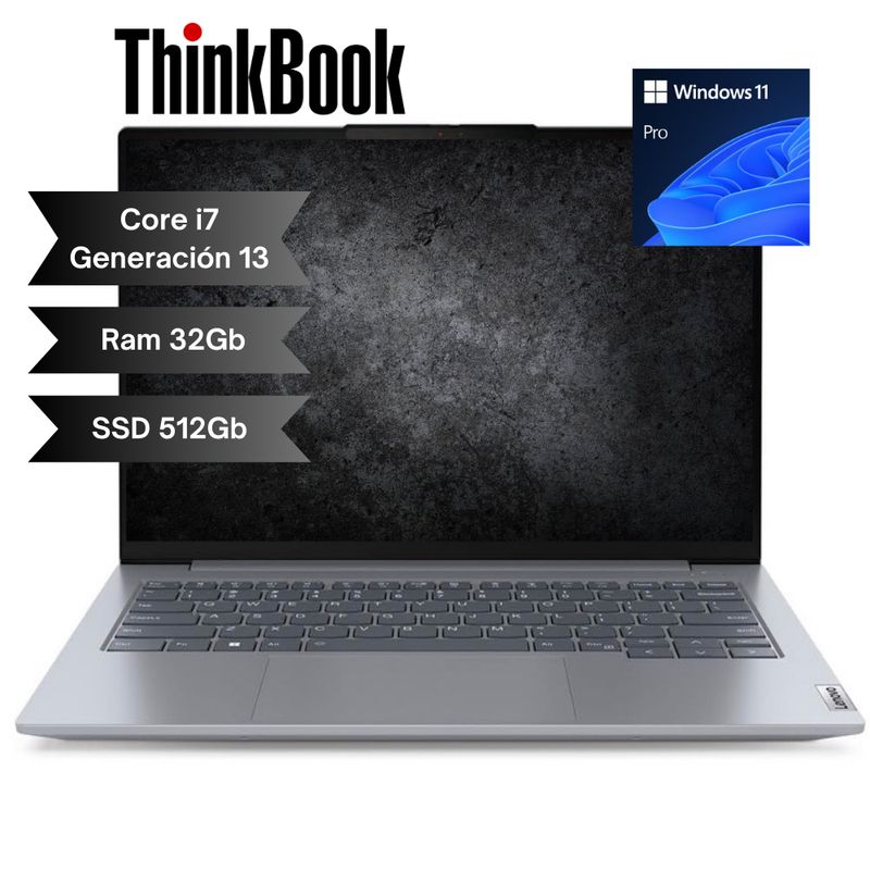 LENOVO - PORTATIL LENOVO THINKBOOK CORE I7 1355U - RAM 32GB DDR5 - SSD 512Gb - 14" WUXGA - RJ45 - WIN 11 PRO