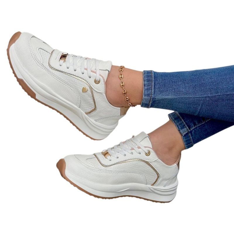 EVEGONZ - Zapato Blanco Deportivo en Cuero Tenis de Mujer