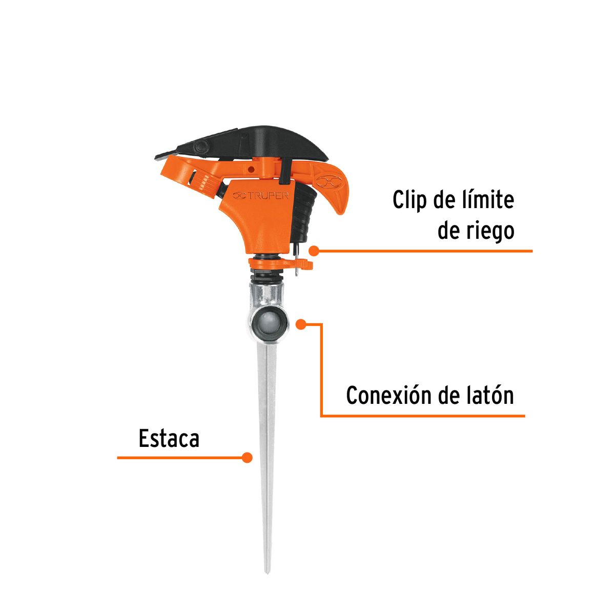 TRUPER - Aspersor Plástico 1 Vía Estaca 20cm Truper Limitador Riego