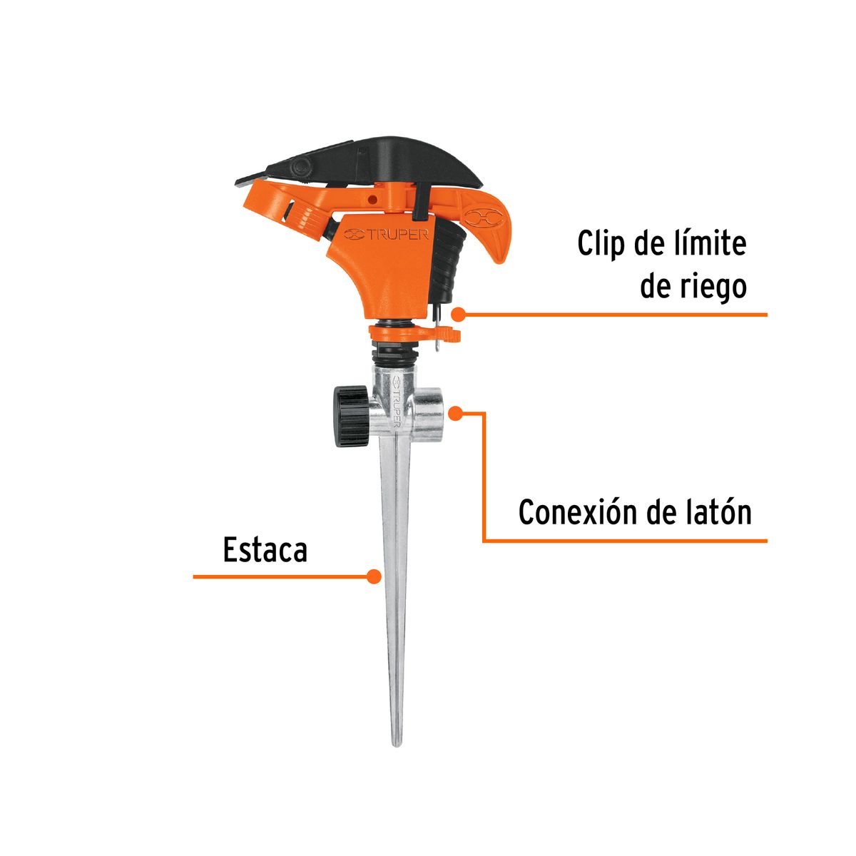 TRUPER - Aspersor Plástico 2 Vías Estaca 20cm Truper Limitador Riego