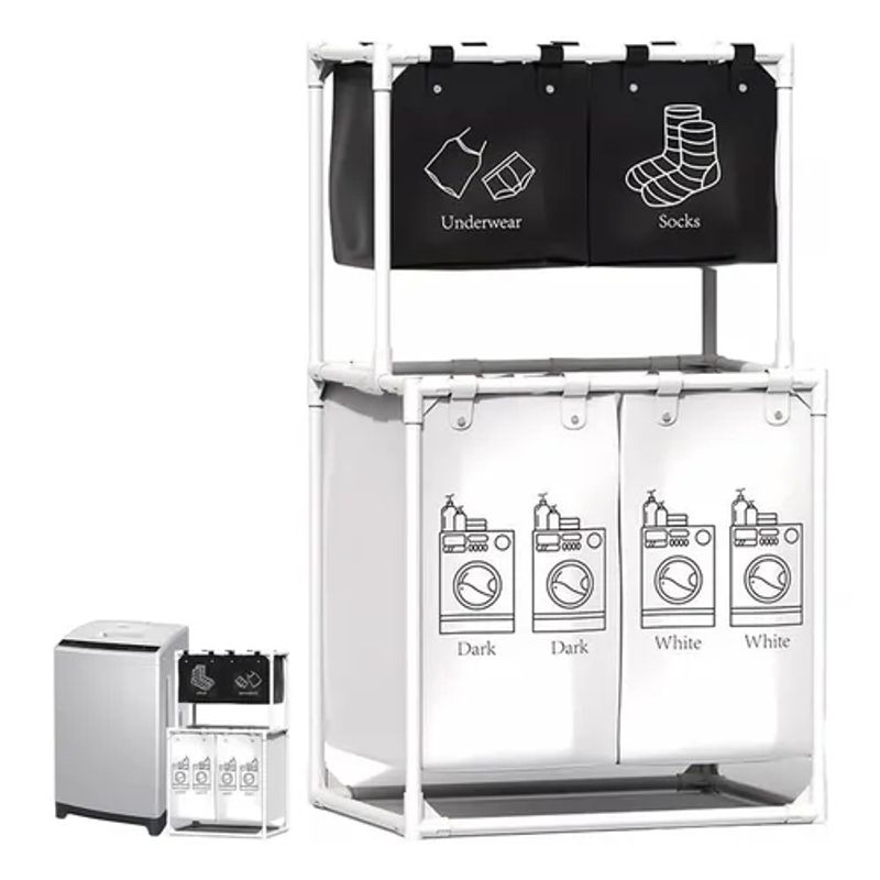 GENERICO - Cesta Organizadora De Ropa X 4 Blanco Y Negro