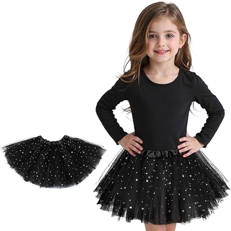 GENERICO - Disfraz Tutu Falda Brillante Para Niña De 30 Cm Negro