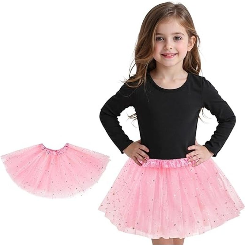 GENERICO - Disfraz Tutu Falda Brillante 30 Cm Para Niña Rosado Claro