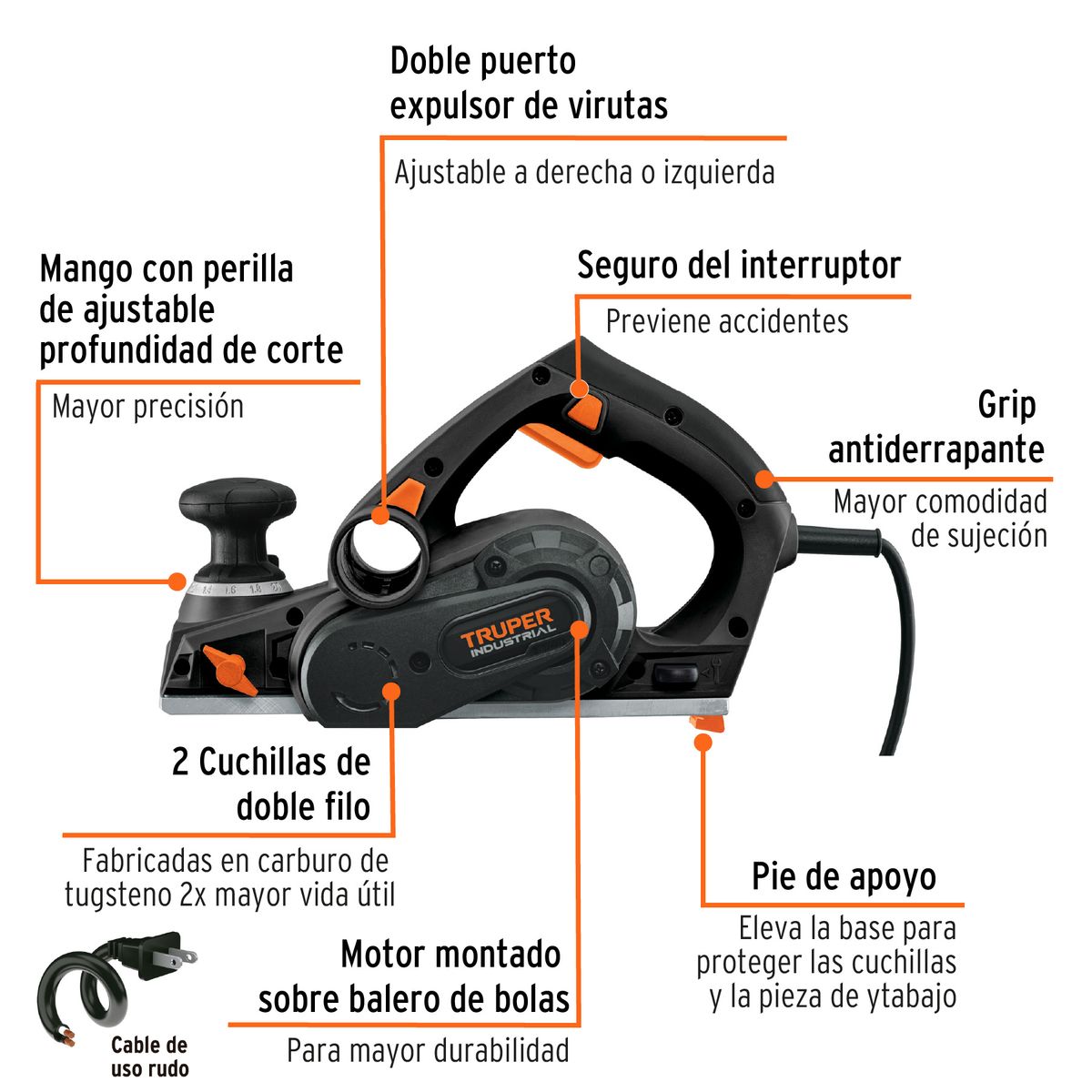 TRUPER - Cepillo 3.1/4" 720w Truper Industrial 19000 Rpm Biselado