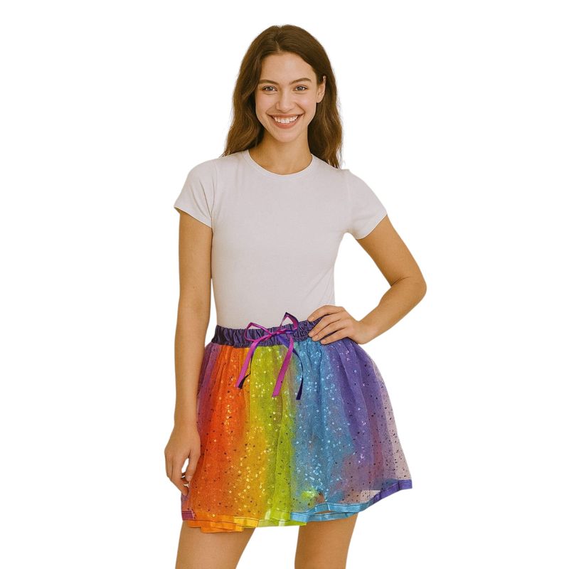 GENERICO - Tutu Falda Disfraz Brillante Multicolor Arcoiris 37Cm Adulto